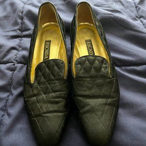 Escada Authentic Quilted Loafers Sz 8 1/2 Black Leather Vintage